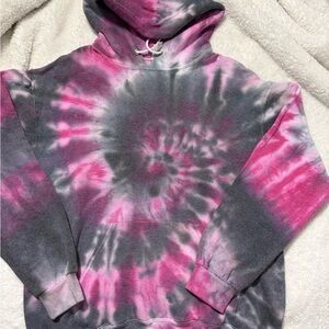 Jerzees Pink and Gray Tie-Dye Hoodie